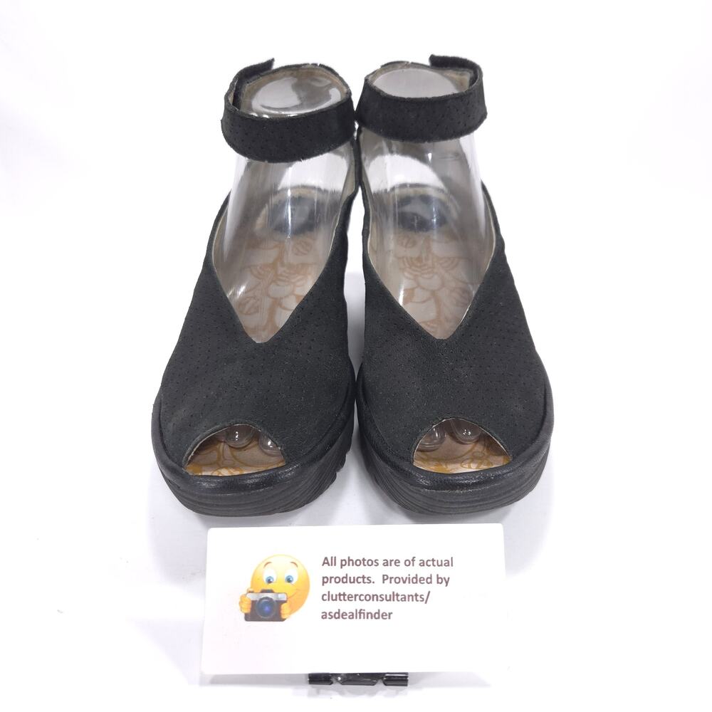 Fly London Casual Suede Wedge Sandal Womens Size 7.5 38 P500376028 Black - Picture 2 of 9